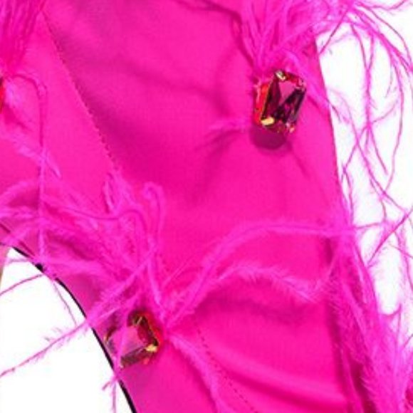 AZALEA WANG " FINESSED FEATHER EMBELLISHED " PINK BOOT (BRAND NEW!!) - Picture 2 of 9